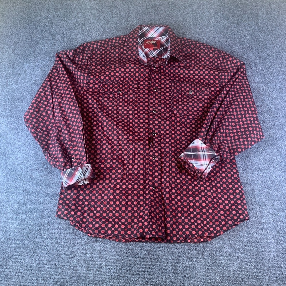 Rodeo Clothing Co Western Shirt Mens Large Red Black Geometric Pearl Snap Good